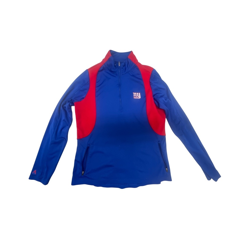 Antigua New York Giants NFL Quarter Zip Pullover Jacket Blue Red Mens Medium